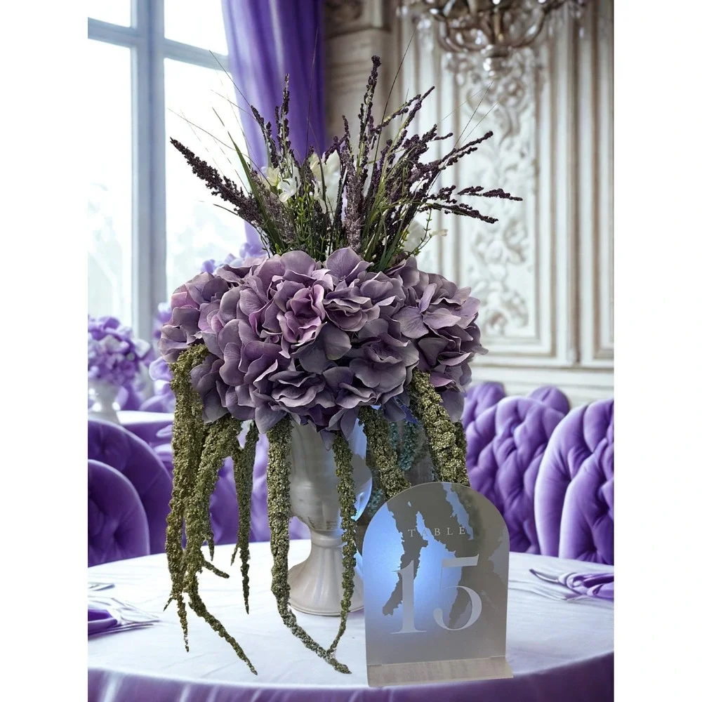 Purple Hydrangea Lavender Wedding Centerpiece Faux Floral Arrangement White Urn‎